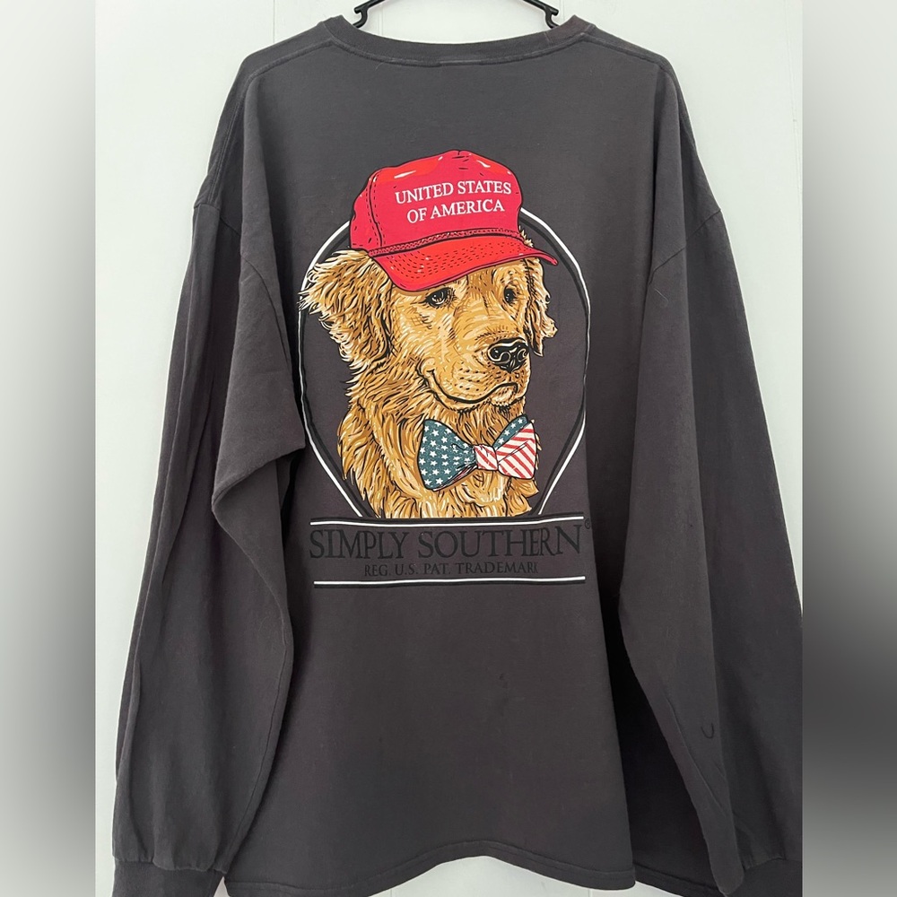 Simply Southern Patriotic Dog Red Hat United States of America Shirt Top Sz XXL